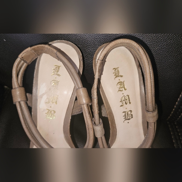 L.A.M.B. Dark Taupe Leather Ultra High Stiletto Heels w. Rosette LAMB size 7.5 - Picture 3 of 16